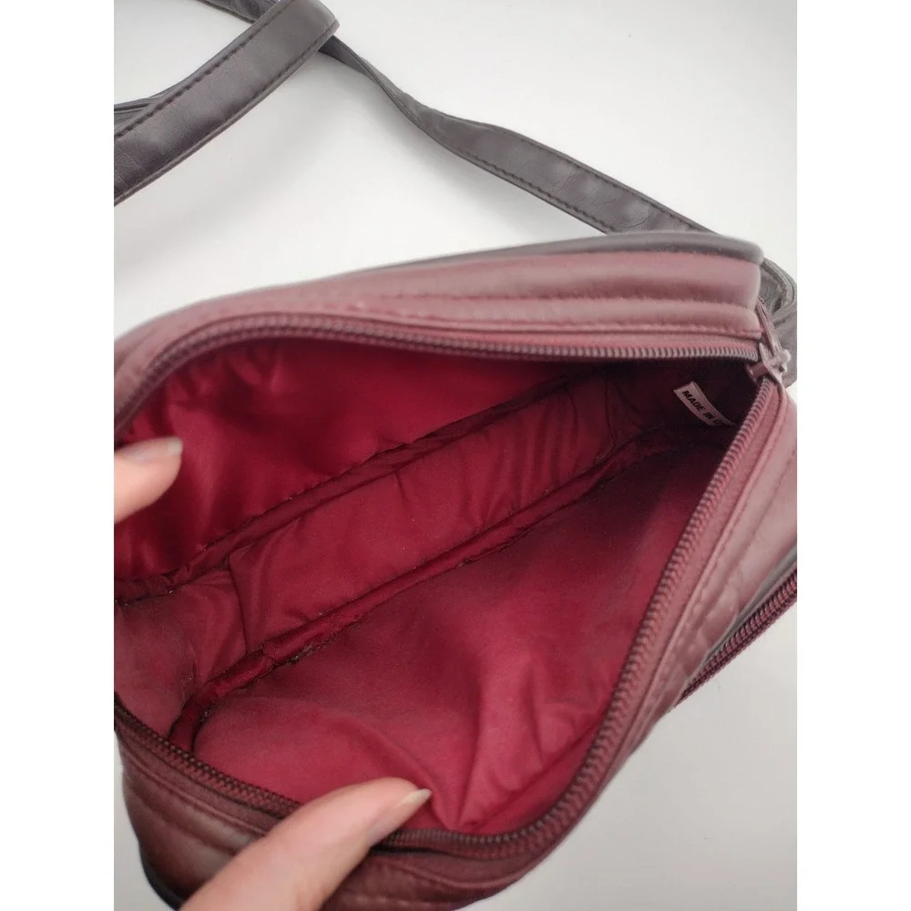 Albinar Burgundy‎ Faux Leather Camera Bag Crossbody Utility Travel Case Small